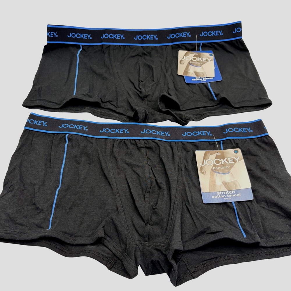 2‎ Jockey Echelon Mens XL Stretch Cotton Tencel Trunks Black Blue  6521